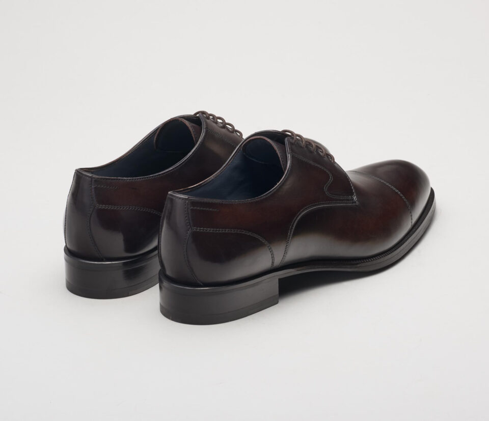 (product) Bergamo Oxford Nero Fondente, Angled pair view - custom suits nyc bespoke tailor midtown, noho