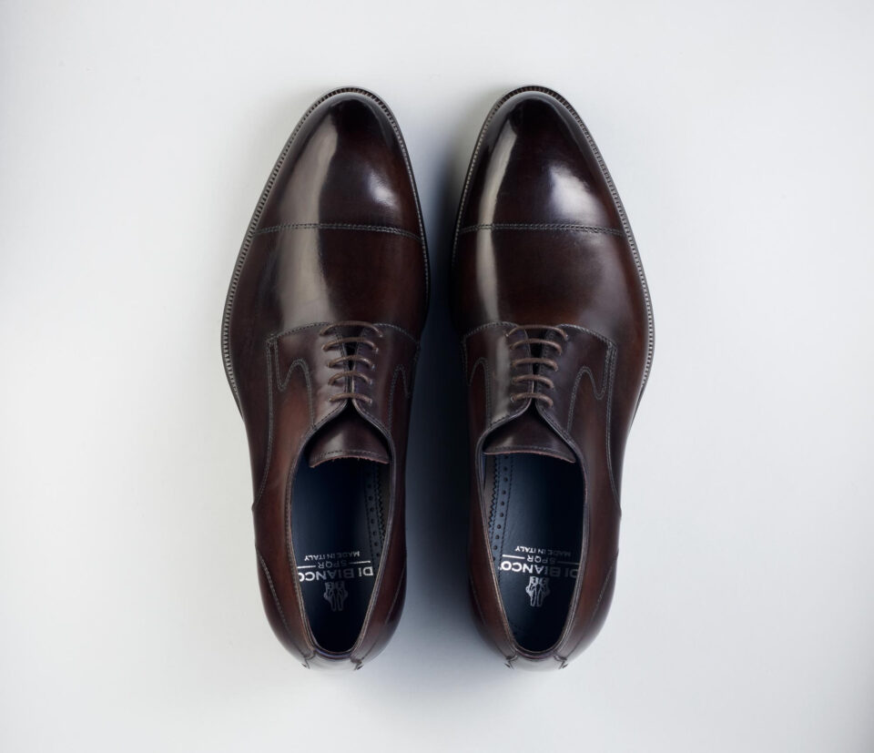 (product) Bergamo Oxford Nero Fondente, Top view of the pair - custom suits nyc bespoke tailor midtown, noho