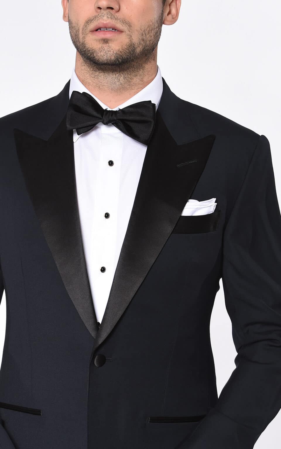 (product) Midnight Classic Satin Bespoke Tuxedo - custom suits nyc bespoke tailor midtown, noho
