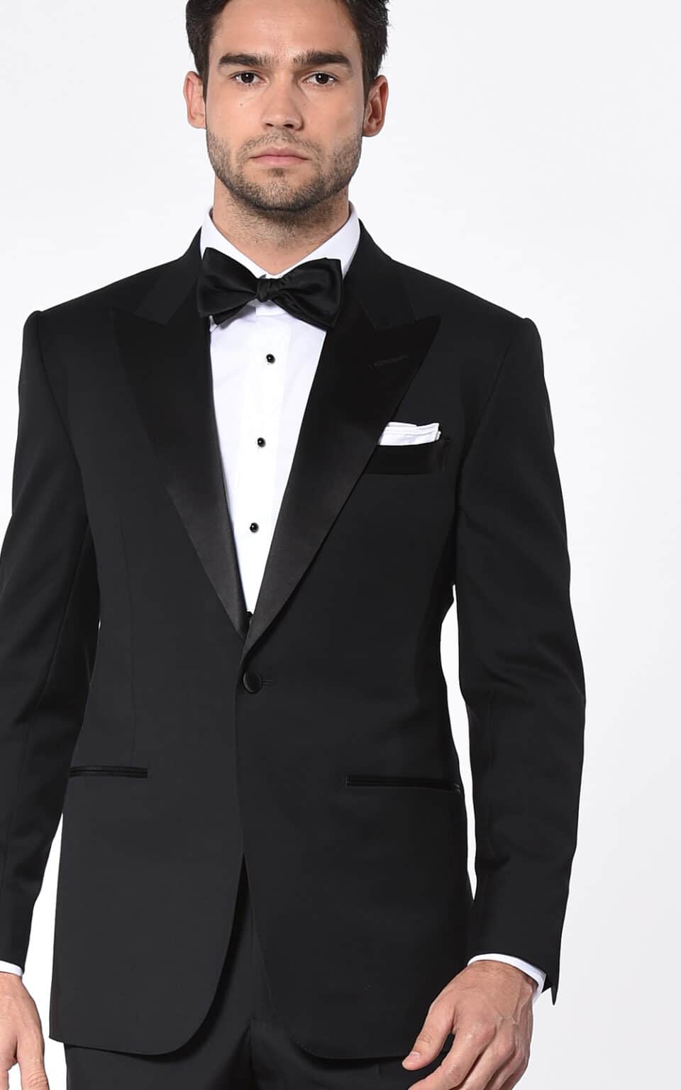 (product) Black Classic Satin Bespoke Tuxedo - custom suits nyc bespoke tailor midtown, noho