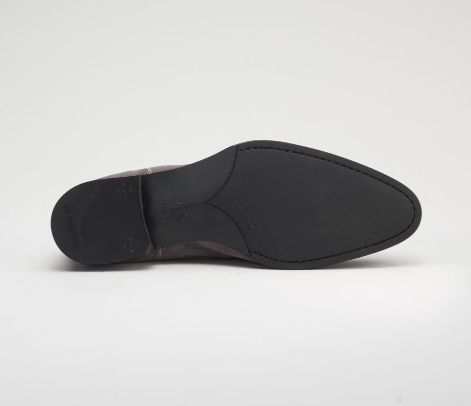 (product) Brera Peltro Grey Suede Loafer, Sole view - custom suits nyc bespoke tailor midtown, noho