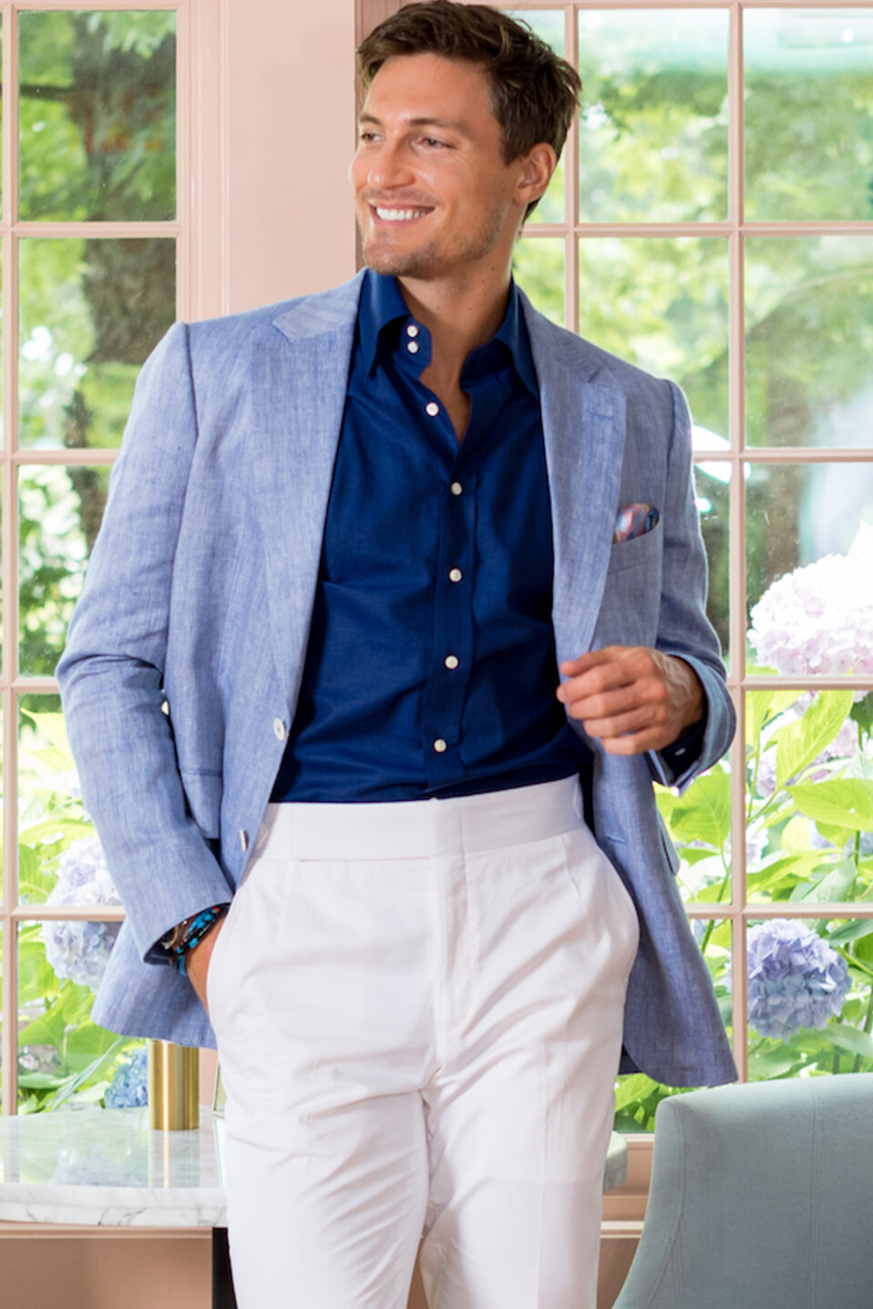 (product) Blue & White Herringbone Sport Coat - custom suits nyc bespoke tailor midtown, noho