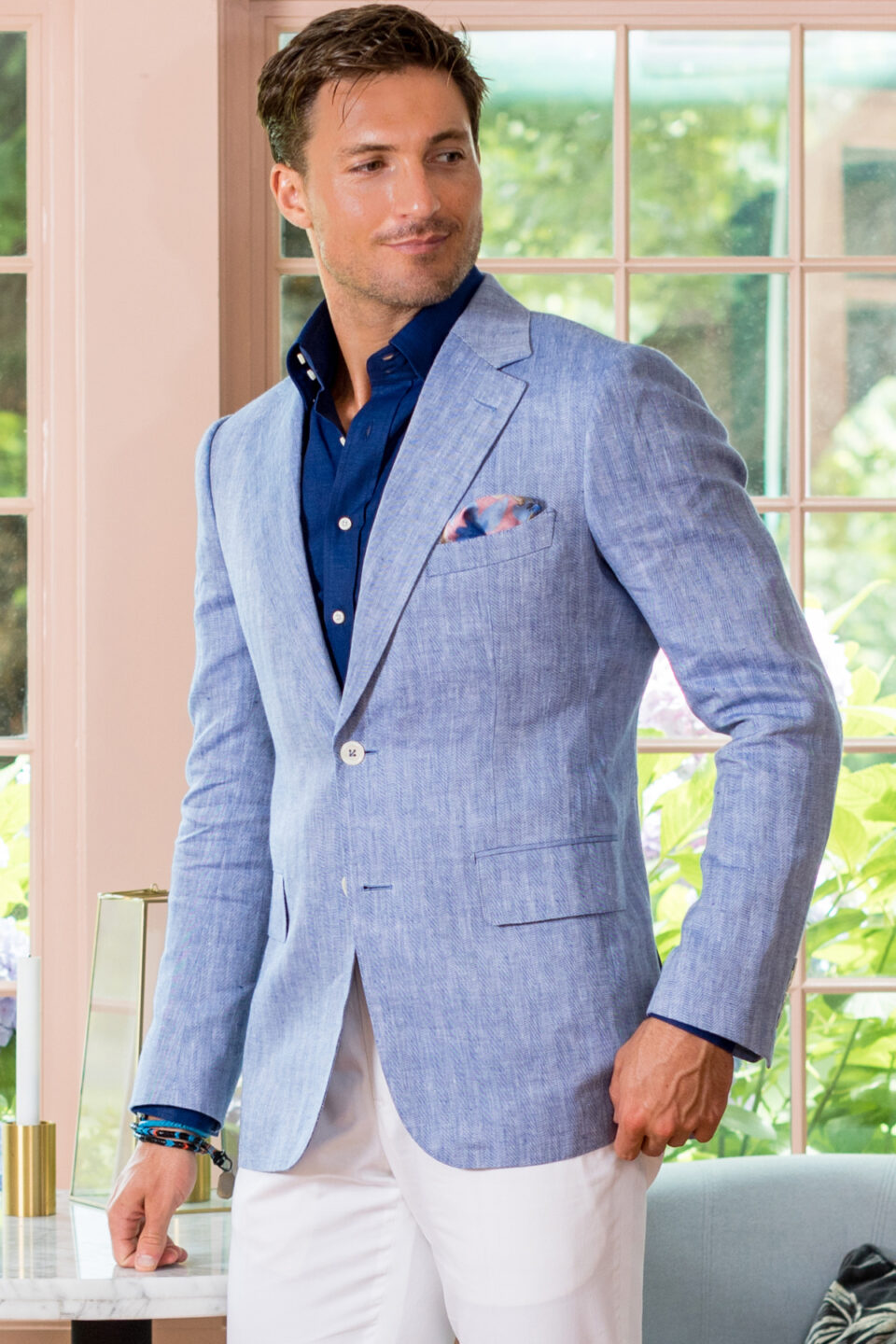 (product) Blue & White Herringbone Sport Coat - custom suits nyc bespoke tailor midtown, noho