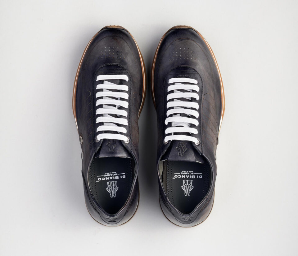 (product) Daytona Laser Fumo Dress Sneaker, Top view of the pair - custom suits nyc bespoke tailor midtown, noho