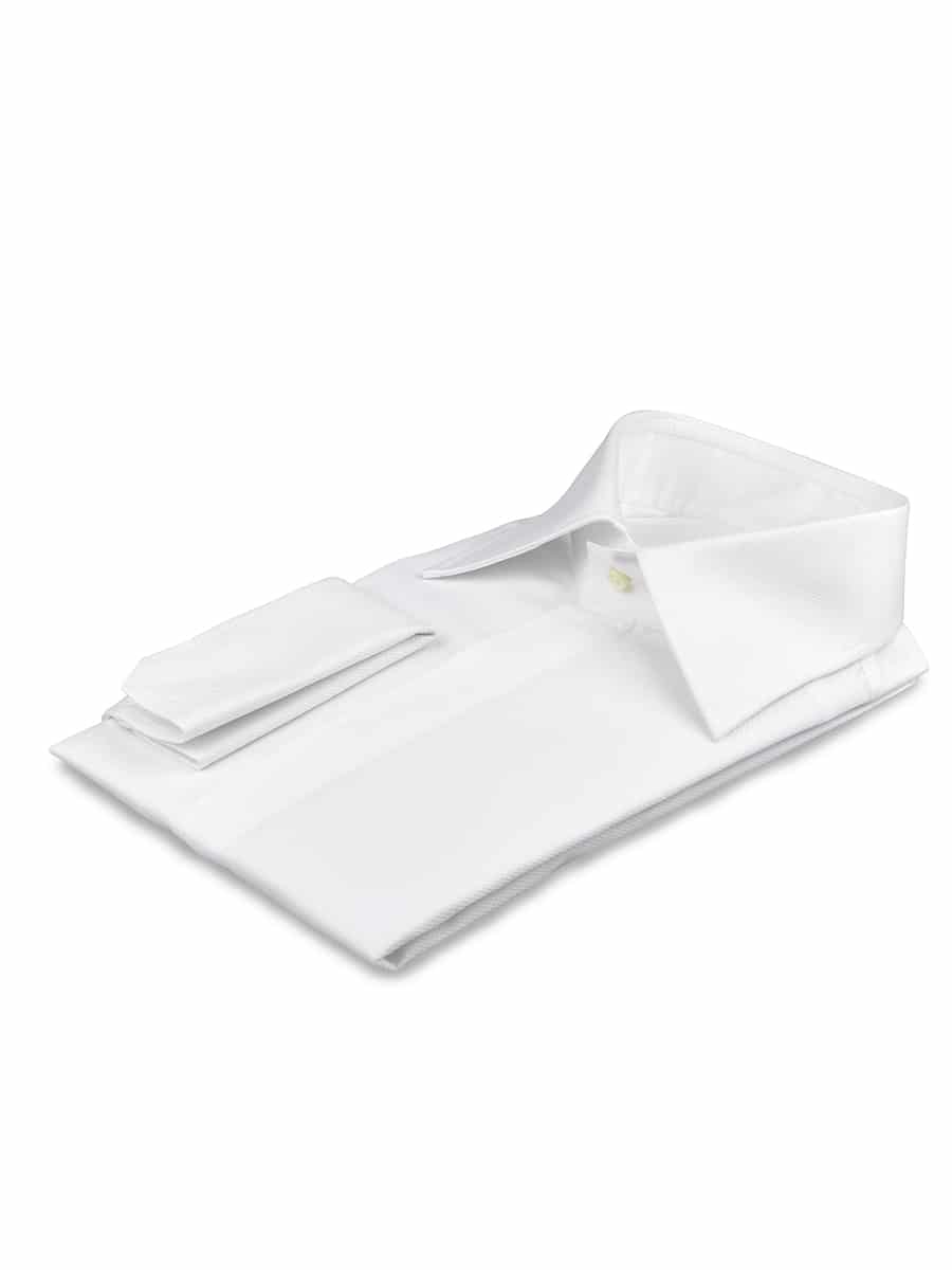 (product) White Pique Hidden Placket Classic Collar Shirt, folded and displayed flat - custom suits nyc bespoke tailor midtown, noho