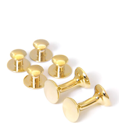 (product) Round Yellow Gold Stud and Cufflink Set - custom suits nyc bespoke tailor midtown, noho