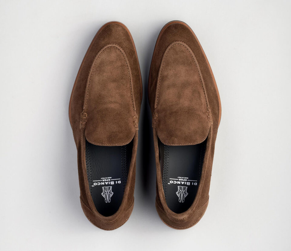 (product) Etna Tundra Suede Loafer, Top view of the pair - custom suits nyc bespoke tailor midtown, noho