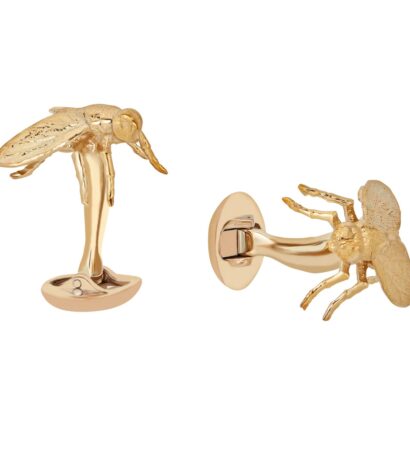 (product) The Goldblum Cufflinks, gold-tone insect design featuring intricate wing and body details - custom suits nyc bespoke tailor midtown, noho