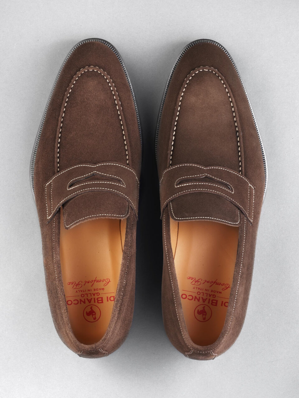 (product) Amato Pyske Suede Loafers, Top view of the pair - custom suits nyc bespoke tailor midtown, noho