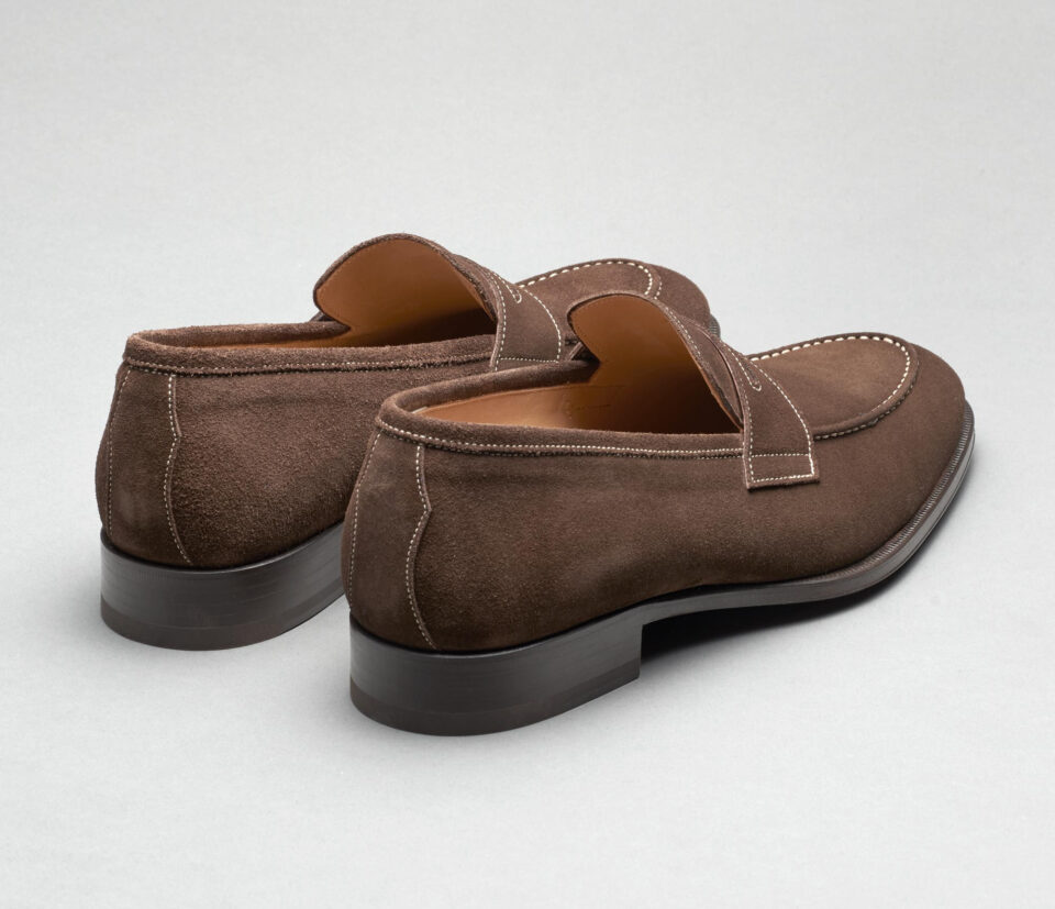 (product) Amato Pyske Suede Loafers, Angled pair view - custom suits nyc bespoke tailor midtown, noho