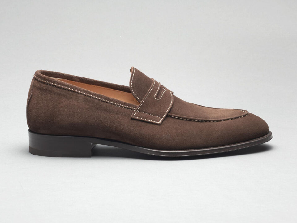 (product) Amato Pyske Suede Loafers, Single shoe side view - custom suits nyc bespoke tailor midtown, noho