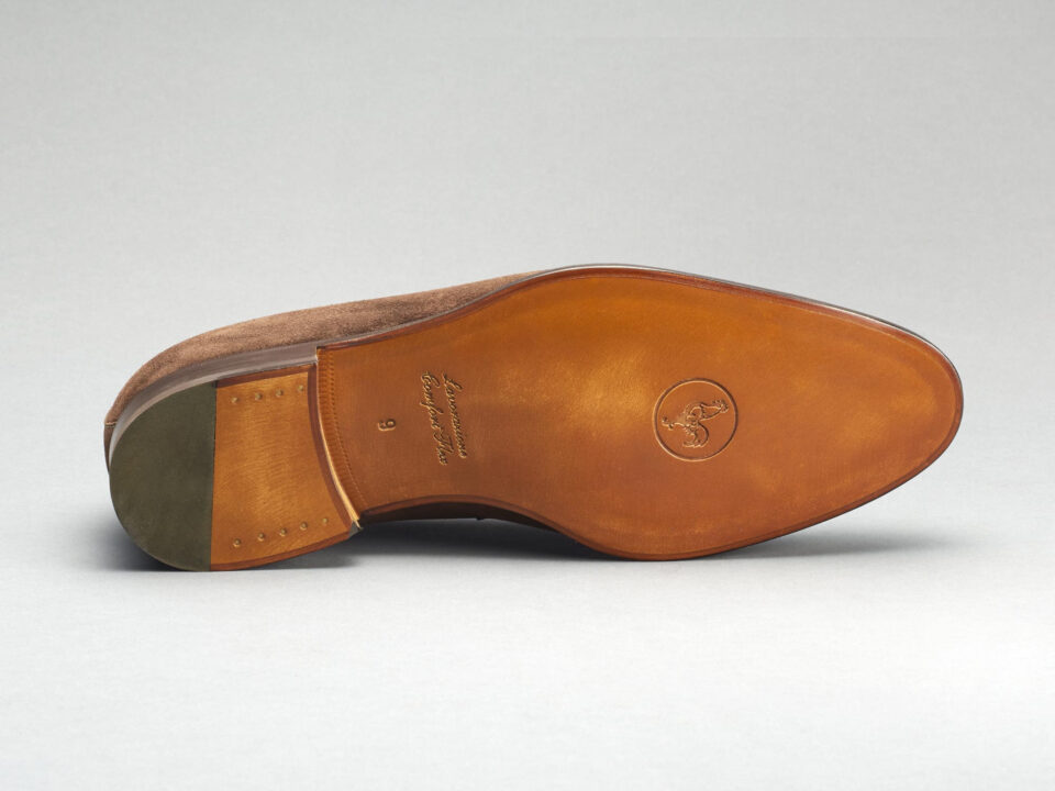 (product) Amato Pyske Suede Loafers, Sole view - custom suits nyc bespoke tailor midtown, noho