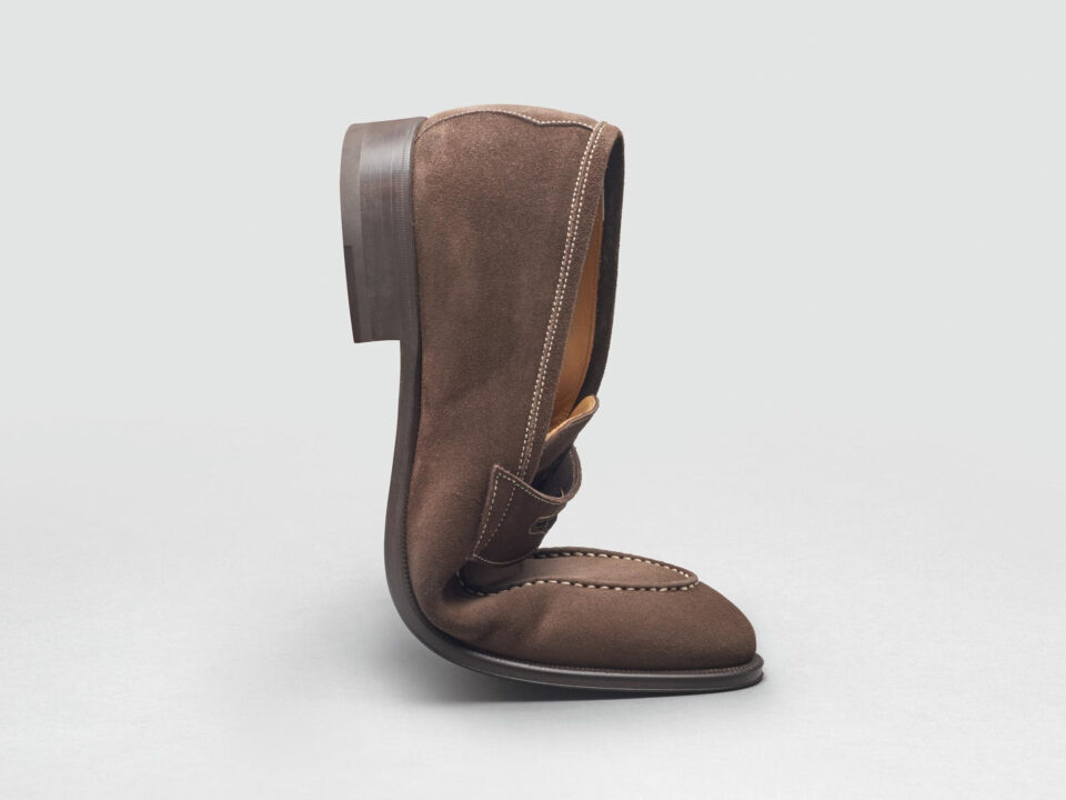 (product) Amato Pyske Suede Loafers, Single shoe side view - custom suits nyc bespoke tailor midtown, noho