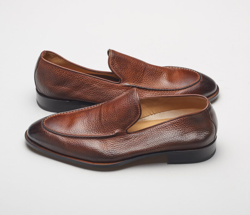 (product) Istria Tan Loafer, Side view of the pair - custom suits nyc bespoke tailor midtown, noho