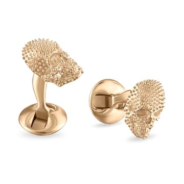 (product) Punks Not Dead Cufflinks, gold-tone cufflinks with a spiked punk-style skull design - custom suits nyc bespoke tailor midtown, noho