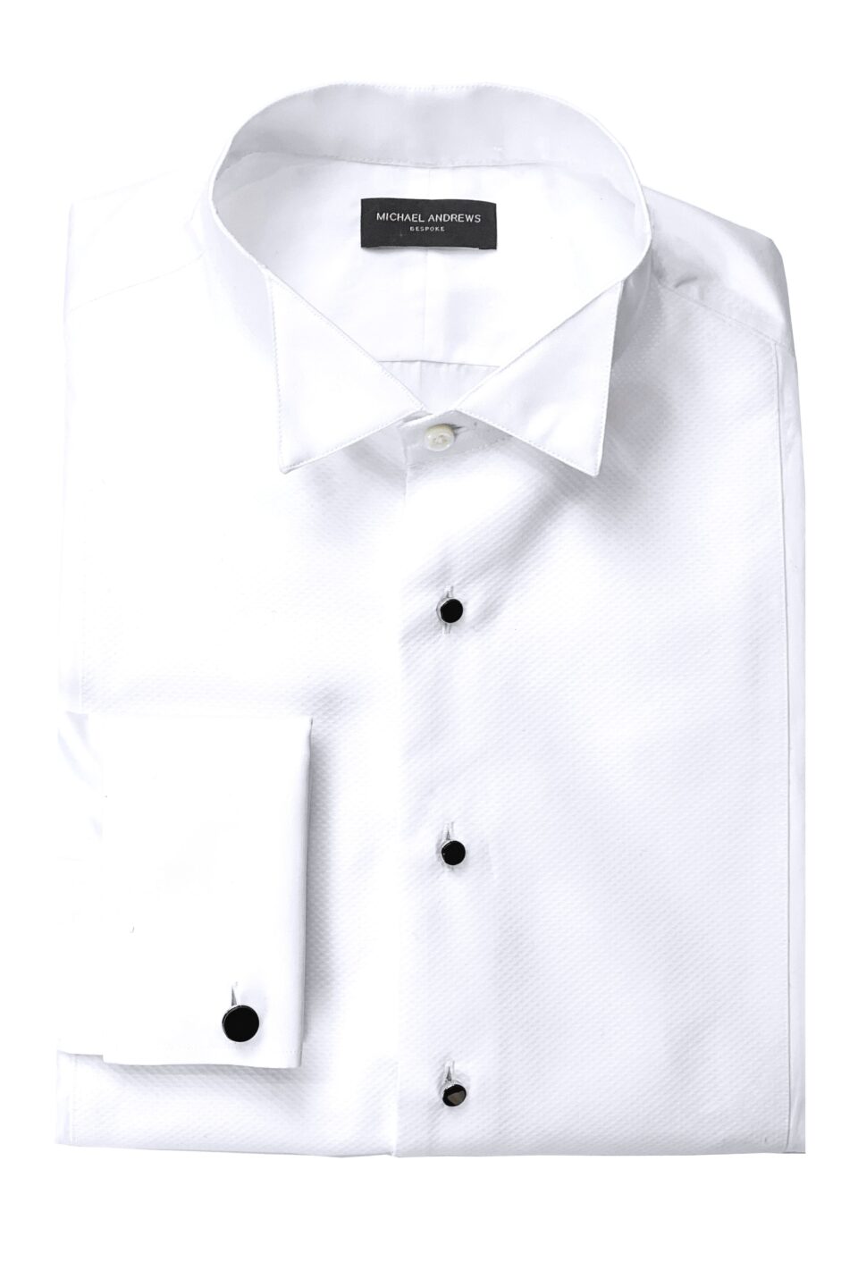 White Marcella Bib Front Tux Shirt, He Spoke Style x Michael Andrews Bespoke - custom suits nyc bespoke tailor midtown, noho