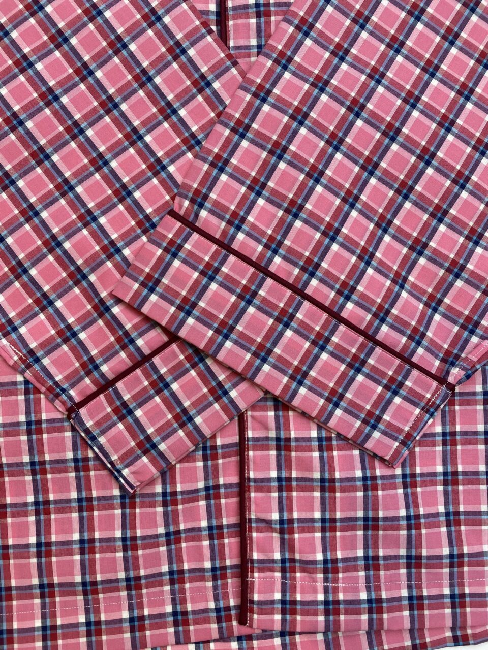 (product) Red & Pink Check Pajama Shirt, sleeve detail - custom suits nyc bespoke tailor midtown, noho