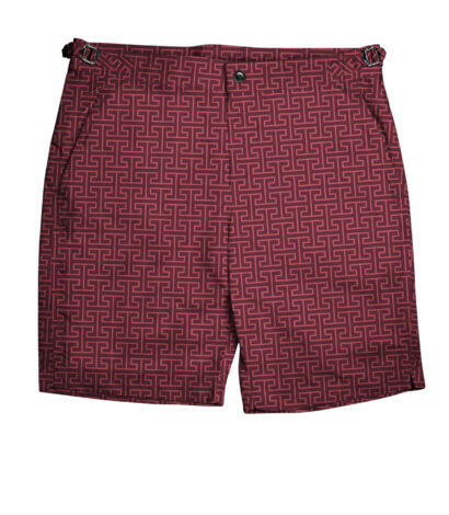 (product) Burgundy H-Print Swim Shorts, full view - custom suits nyc bespoke tailor midtown, noho