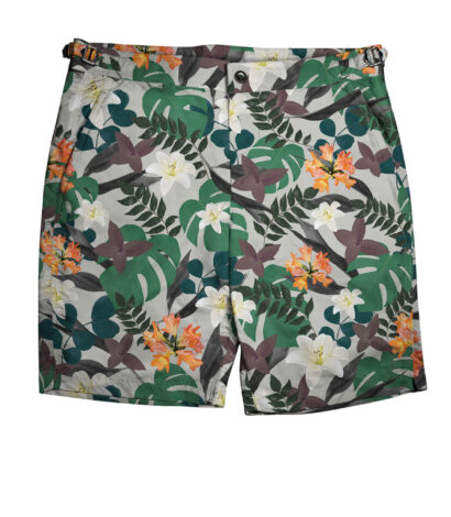 (product) Jungle Print Swim Shorts, full view - custom suits nyc bespoke tailor midtown, noho