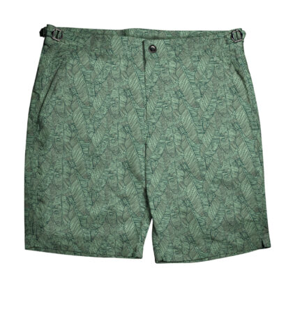 (product) Green Palm Leaves Swim Shorts, full view - custom suits nyc bespoke tailor midtown, noho