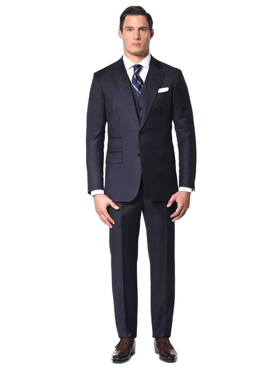 (product) Navy Blue Solid Bespoke Suit - custom suits nyc bespoke tailor midtown, noho