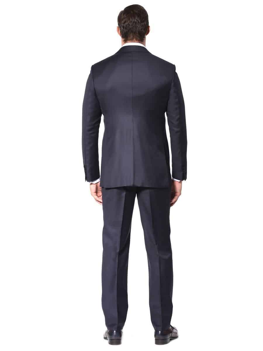 (product) Navy Blue Solid Bespoke Suit, back view - custom suits nyc bespoke tailor midtown, noho