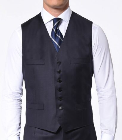(product) Navy Blue Solid Bespoke Vest - custom suits nyc bespoke tailor midtown, noho