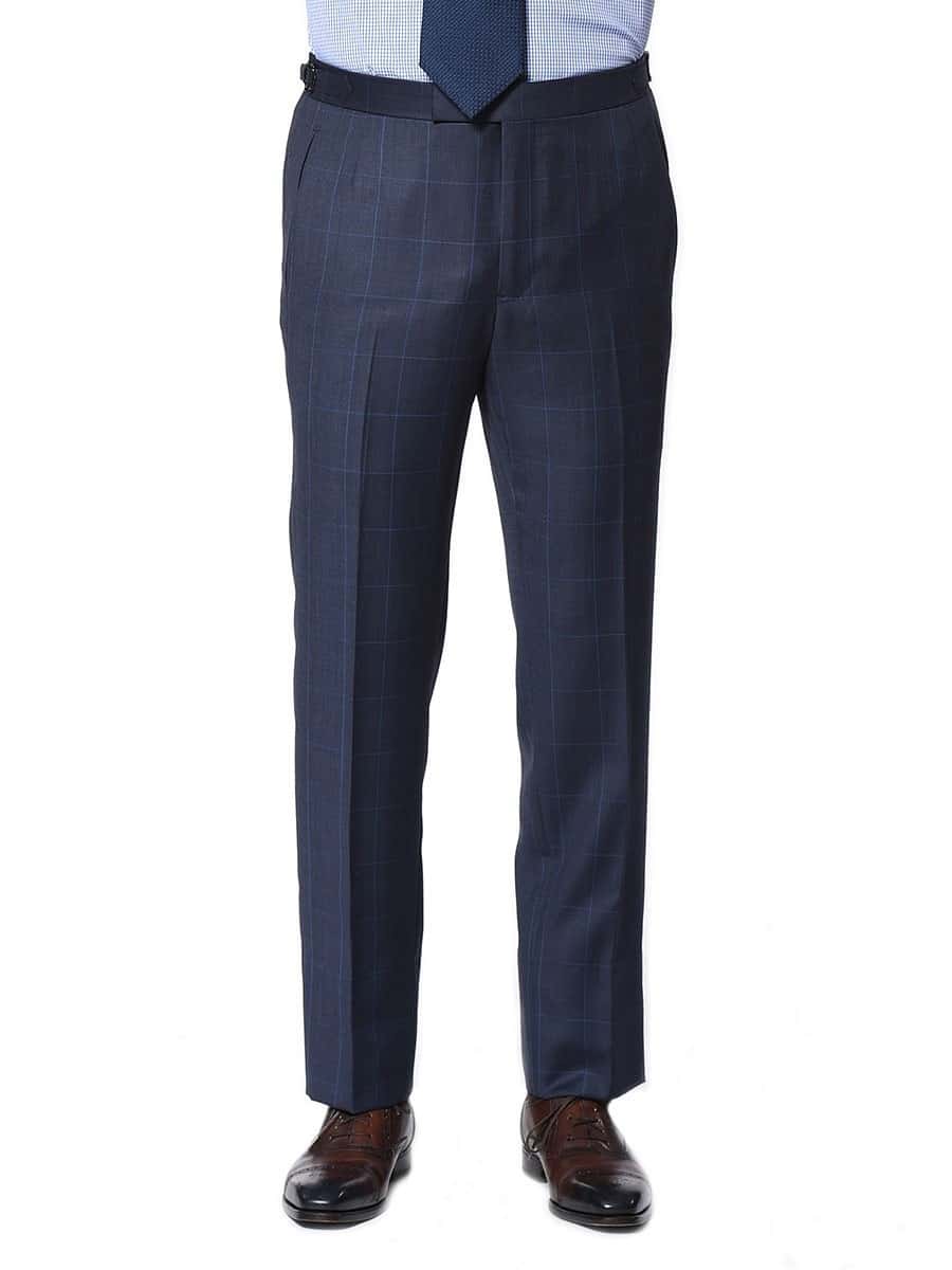 (product) Marine Blue Windowpane Bespoke Suit, pants detail - custom suits nyc bespoke tailor midtown, noho