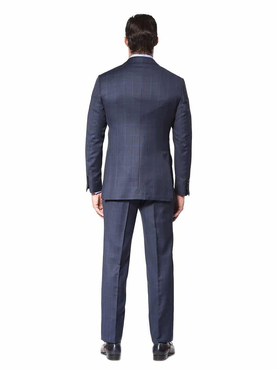 (product) Marine Blue Windowpane Bespoke Suit, back view - custom suits nyc bespoke tailor midtown, noho