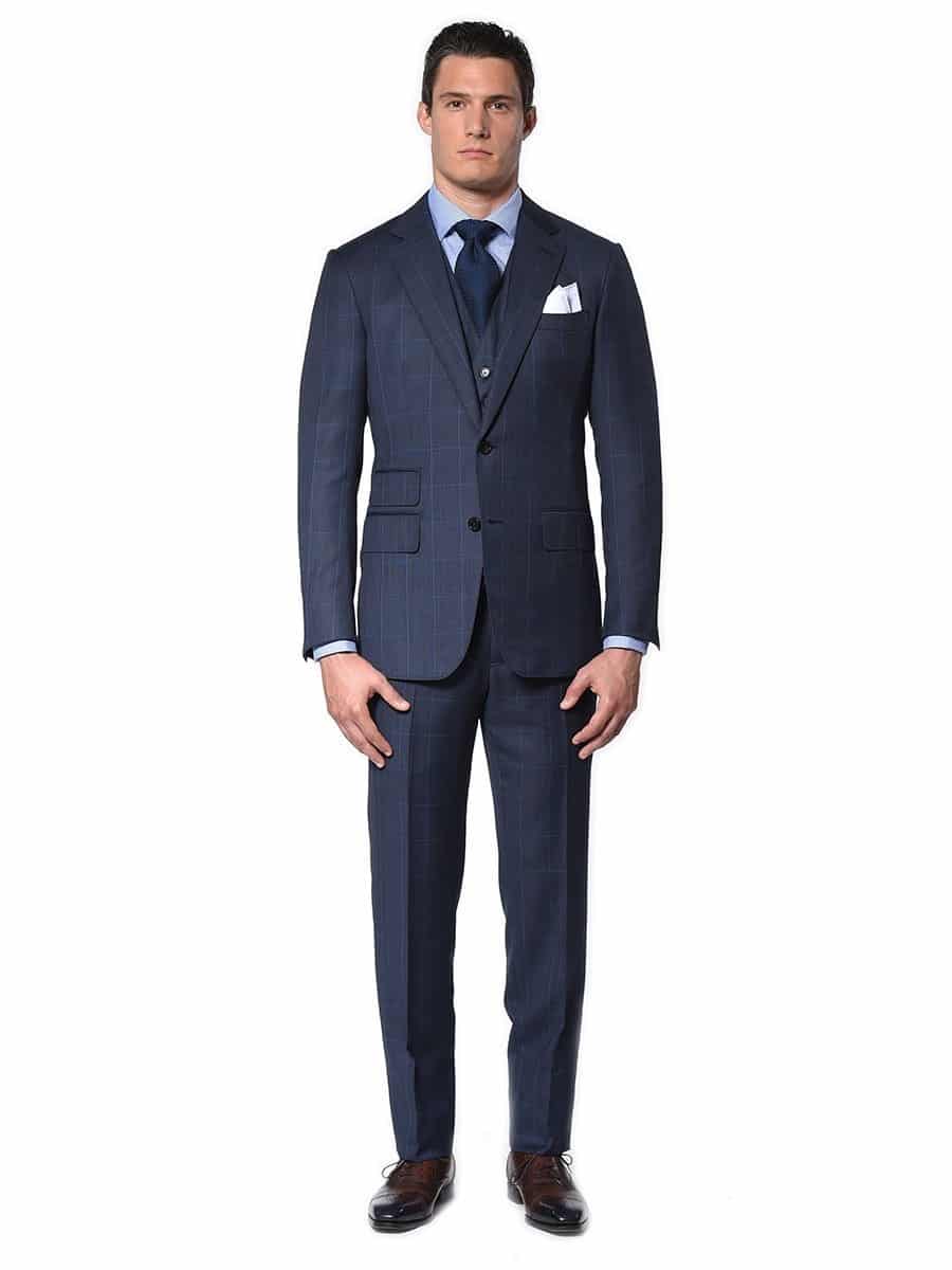(product) Marine Blue Windowpane Bespoke Suit - custom suits nyc bespoke tailor midtown, noho