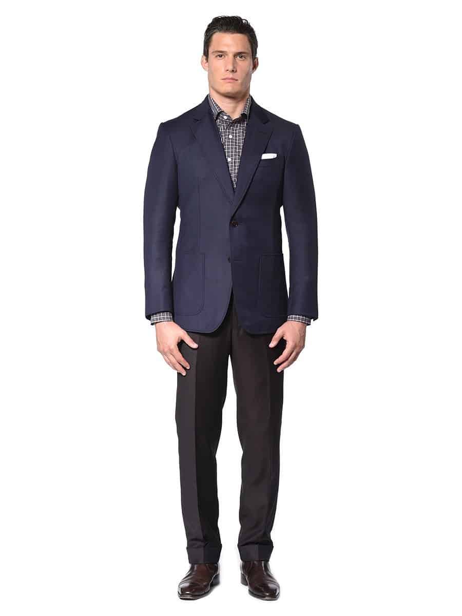 (product) Navy Plain Weave Classic Bespoke Sport Coat - custom suits nyc bespoke tailor midtown, noho