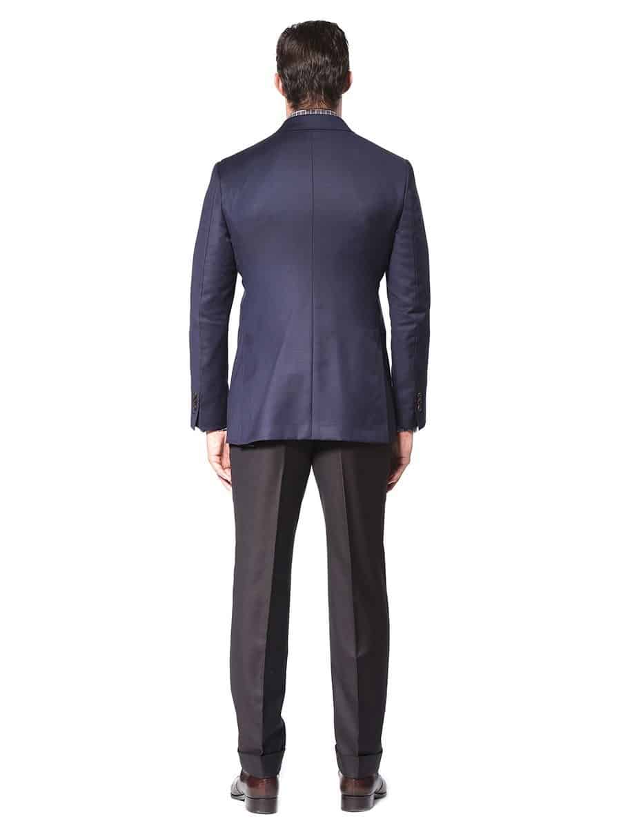 (product) Navy Plain Weave Classic Bespoke Sport Coat, back view showcasing tailored silhouette - custom suits nyc bespoke tailor midtown, noho