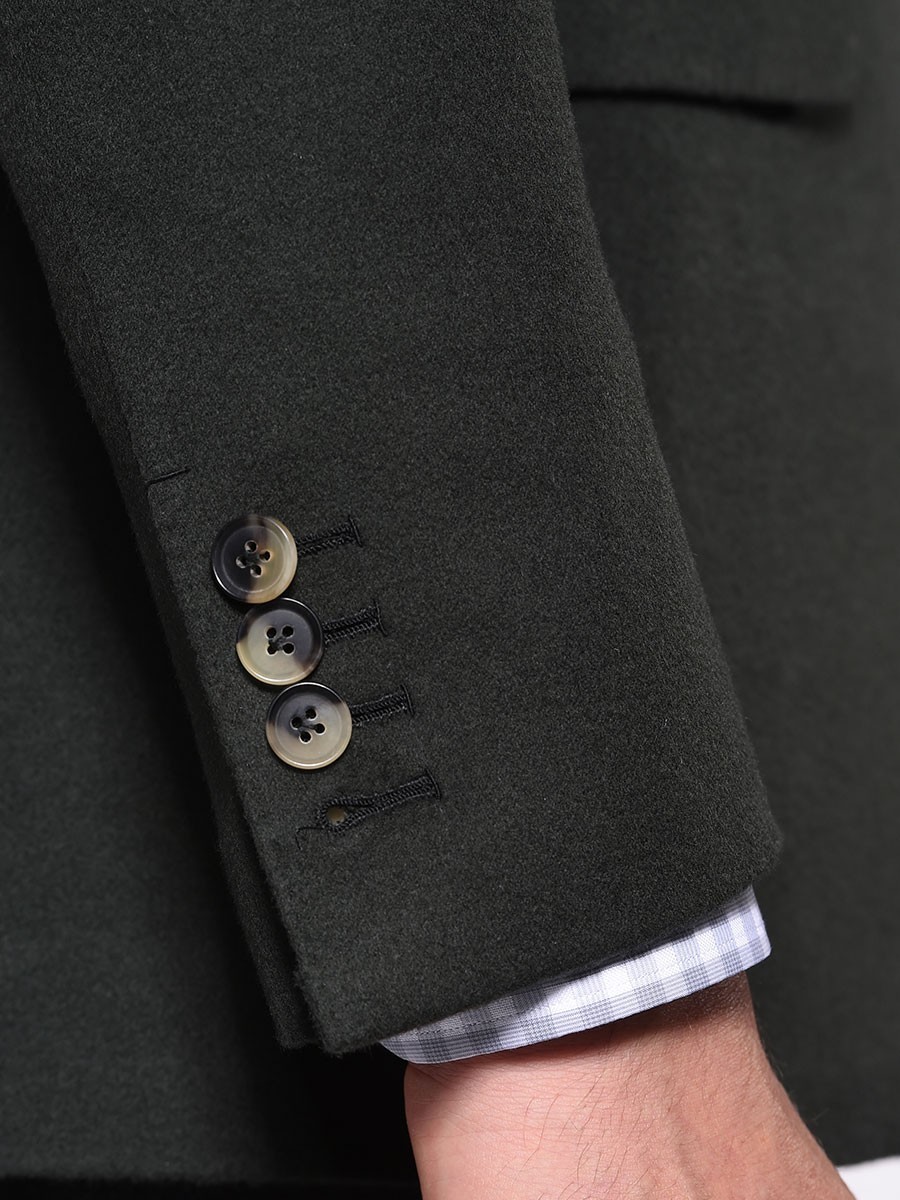 (product) MTM Forest Green Wool/Cashmere Sport Coat, cuff detail - custom suits nyc bespoke tailor midtown, noho
