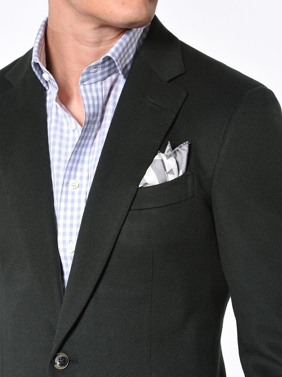 (product) MTM Forest Green Wool/Cashmere Sport Coat, lapel detail - custom suits nyc bespoke tailor midtown, noho