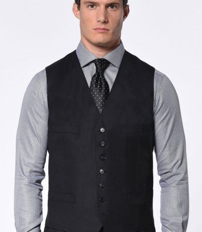 (product) Black Twill Classic 7-Button Vest - custom suits nyc bespoke tailor midtown, noho