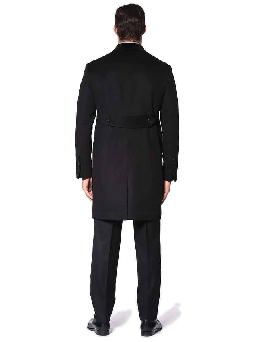 (product) Black Pure Cashmere DB Overcoat, back view - custom suits nyc bespoke tailor midtown, noho
