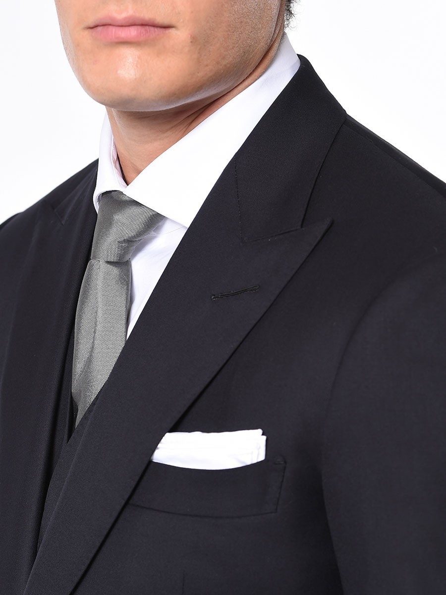 (product) Dark Navy Blue Bespoke Suit, lapel detail - custom suits nyc bespoke tailor midtown, noho