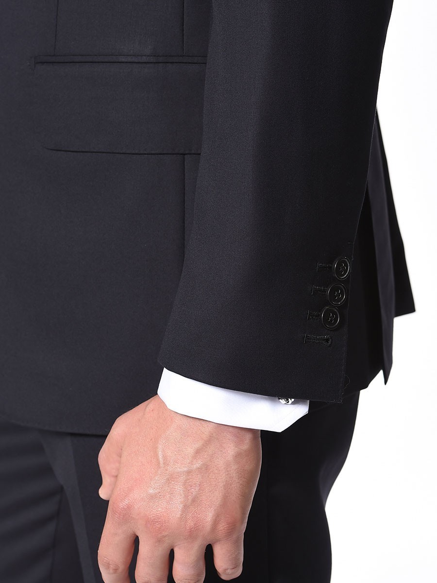 (product) Dark Navy Blue Bespoke Suit, cuff detail - custom suits nyc bespoke tailor midtown, noho