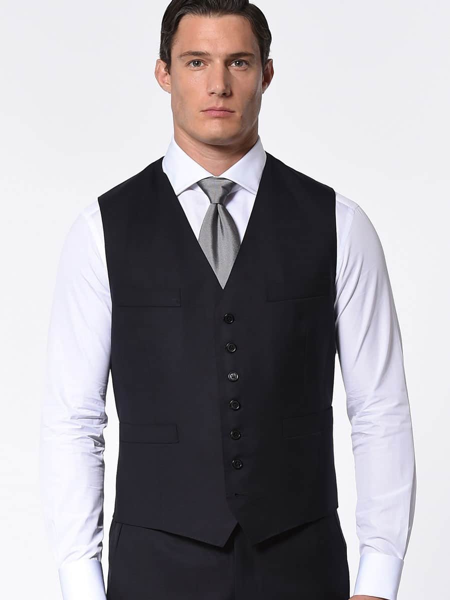 (product) Dark Navy Blue Bespoke Suit Vest - custom suits nyc bespoke tailor midtown, noho