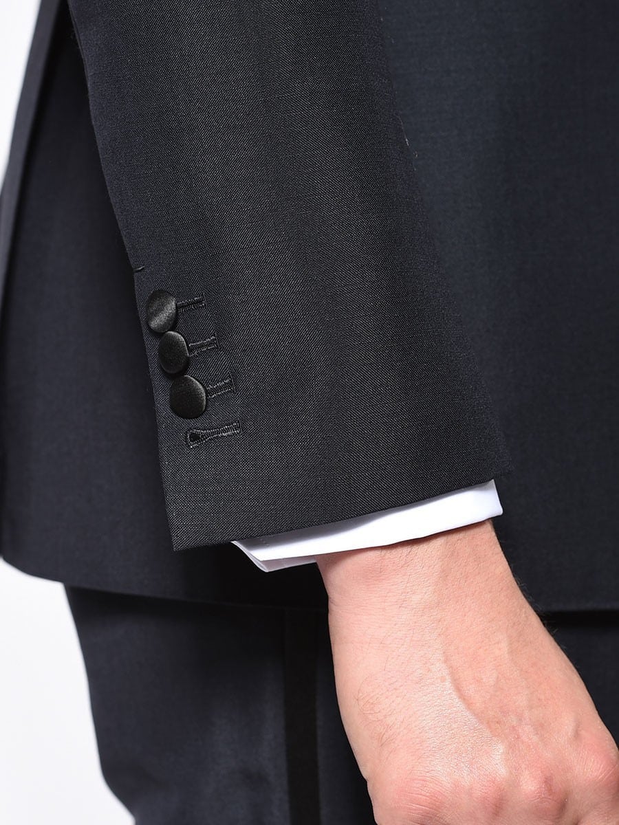 (product) Midnight Mohair Classic Bespoke Tuxedo, cuff detail - custom suits nyc bespoke tailor midtown, noho