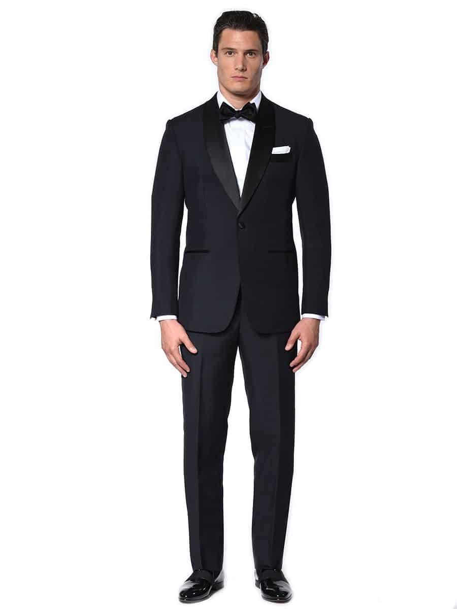 (product) Midnight Mohair Classic Bespoke Tuxedo, full front view - custom suits nyc bespoke tailor midtown, noho