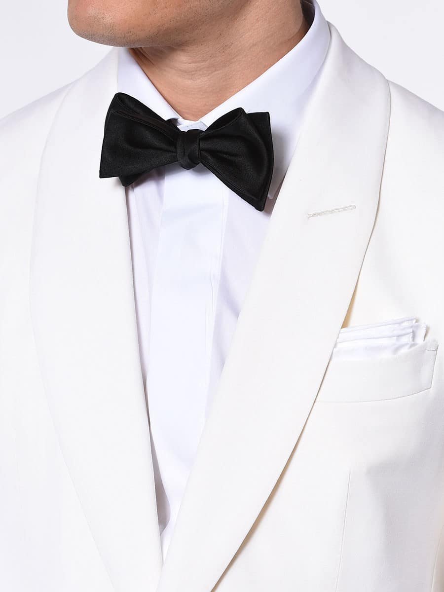 (product) Ivory Barathea Classic Bespoke Dinner Jacket, lapel detail - custom suits nyc bespoke tailor midtown, noho