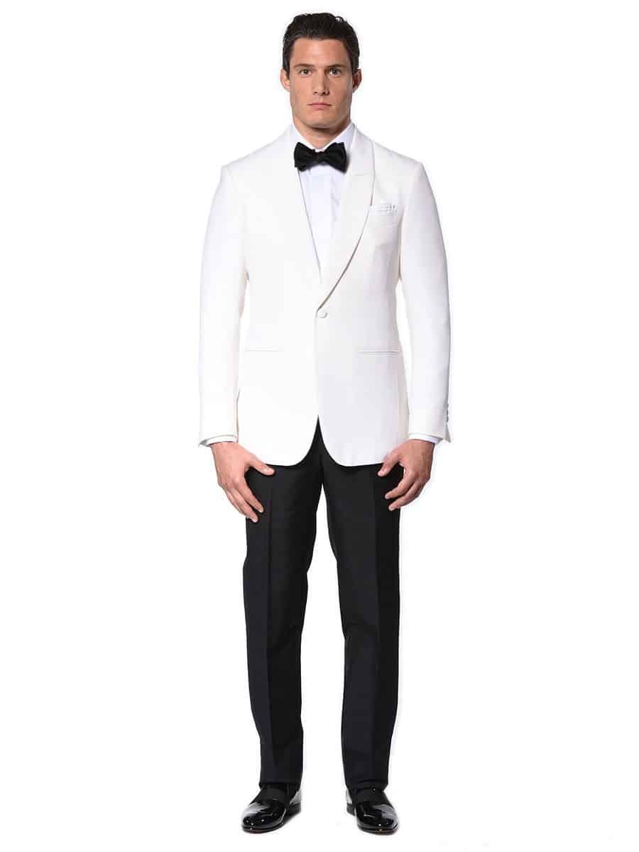 (product) Ivory Barathea Classic Bespoke Dinner Jacket, full front view - custom suits nyc bespoke tailor midtown, noho