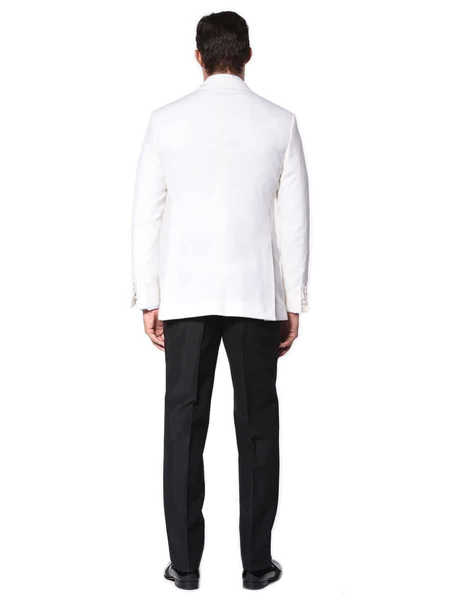 (product) Ivory Barathea Classic Bespoke Dinner Jacket, full back view - custom suits nyc bespoke tailor midtown, noho