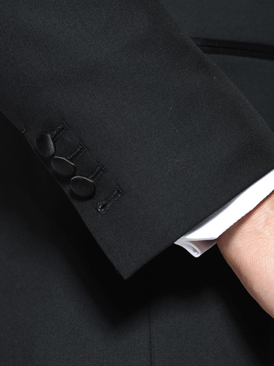 (product) Black Classic Satin Bespoke Tuxedo, cuff detail - custom suits nyc bespoke tailor midtown, noho