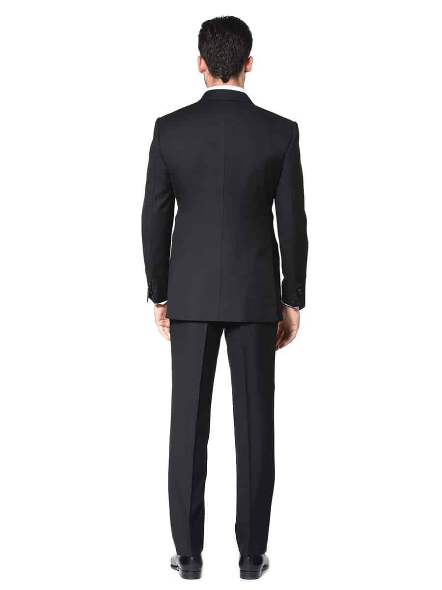 (product) Black Classic Satin Bespoke Tuxedo, back view - custom suits nyc bespoke tailor midtown, noho