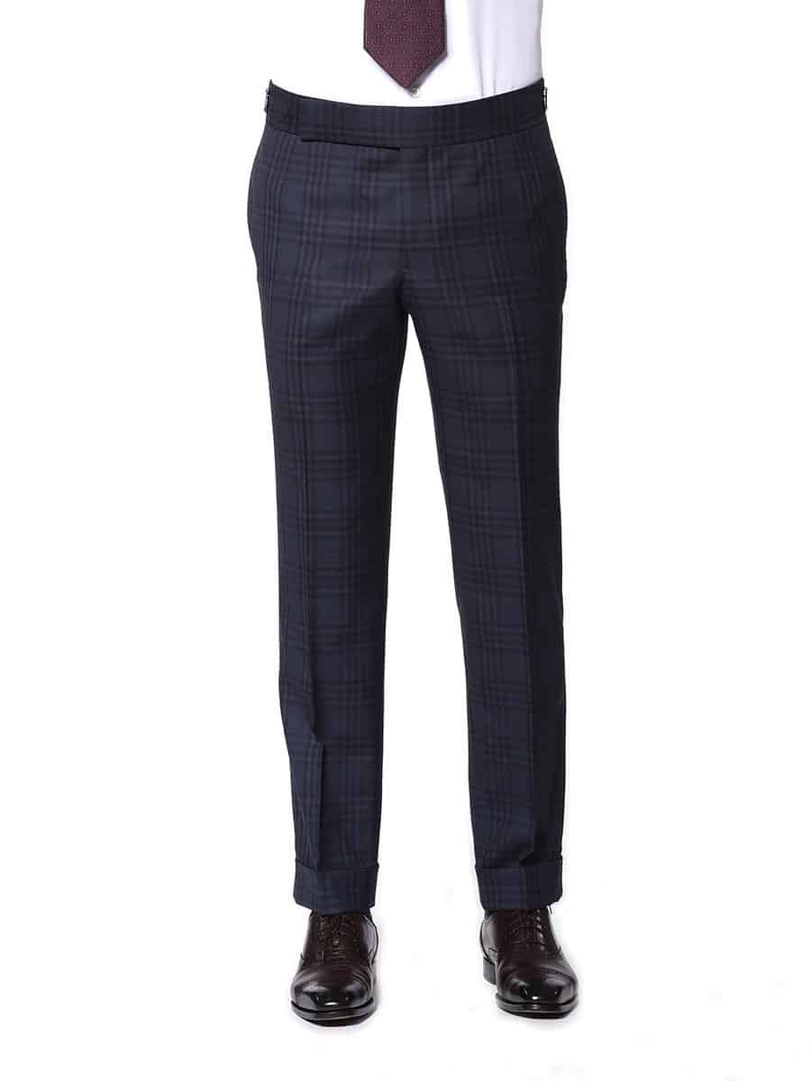 (product) Navy Plaid Bespoke Suit, pants detail - custom suits nyc bespoke tailor midtown, noho
