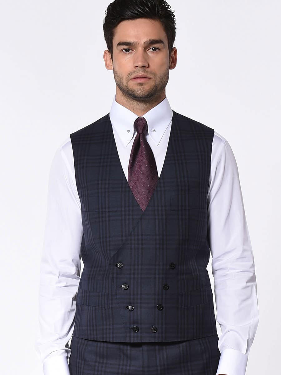 (product) Navy Plaid Bespoke Vest - custom suits nyc bespoke tailor midtown, noho