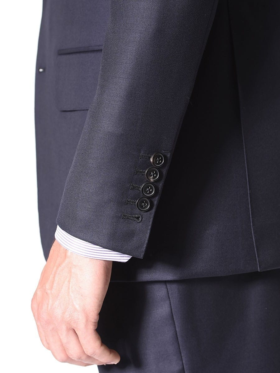 (product) Navy Blue Solid Bespoke Suit, Cuff detail - custom suits nyc bespoke tailor midtown, noho