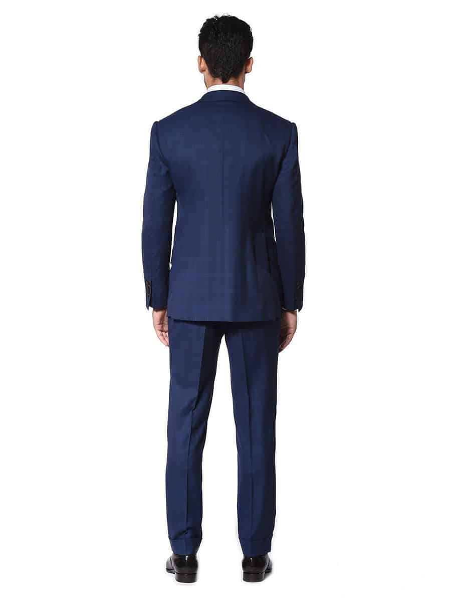 (product) Royal Blue Windowpane Bespoke Suit, back view - custom suits nyc bespoke tailor midtown, noho
